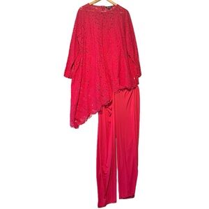 Roaman's Red Lace Overlay Jumpsuit